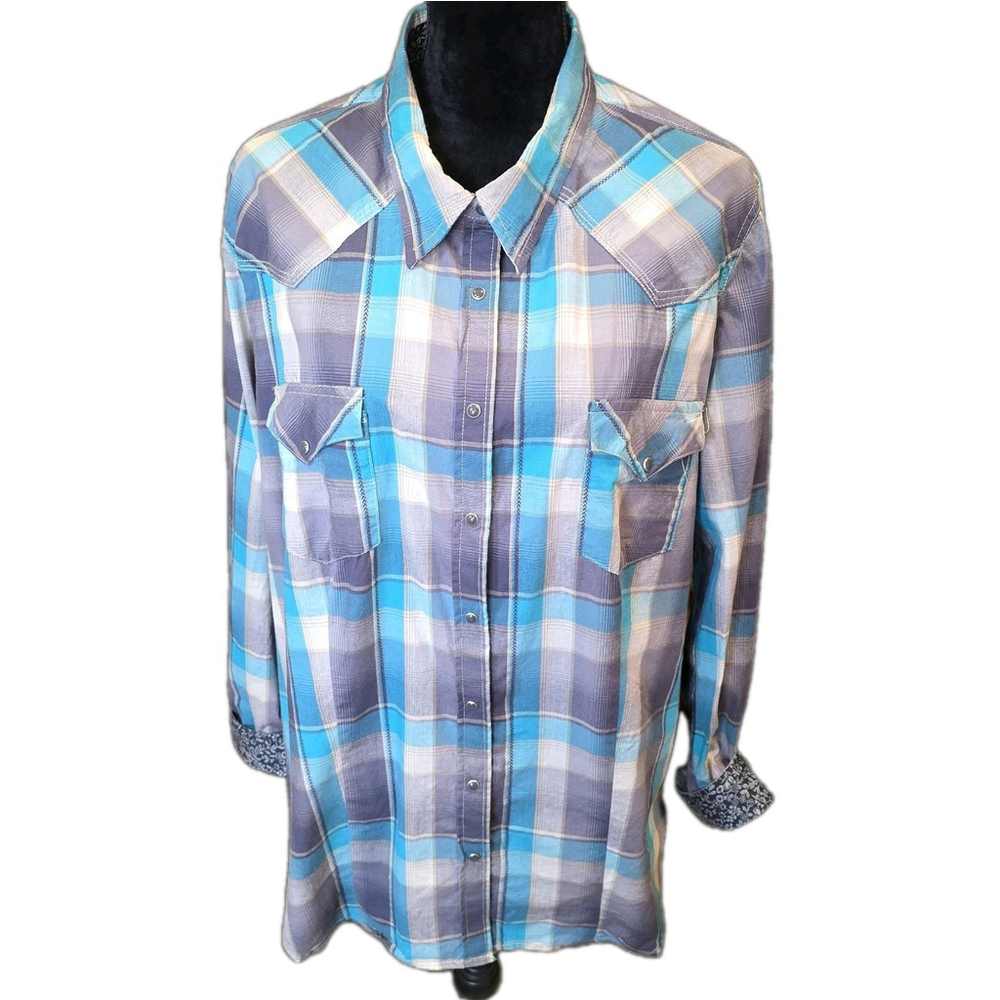 Roper Western Pearl Snap Shirt Womens 3X Blue Plaid Cowgirl Rodeo